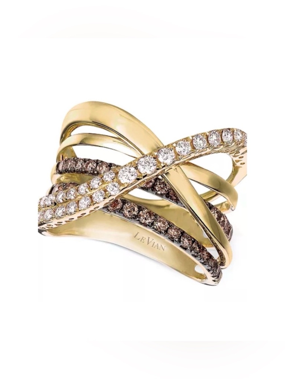 Le Vian Chocolate Diamond Ring 14K Gold 1.2ct Criss Cross Band Ring Sz 7